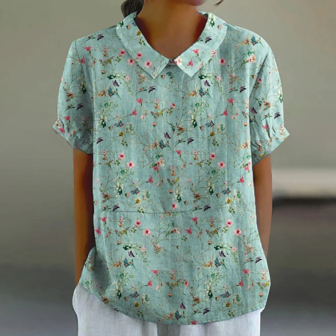 2025 Summer Women's Blouse Casual Print Short Sleeve T-Shirt Fit Lapel Neck Blouse Fashion Trend Button Blouses for Woman Tops