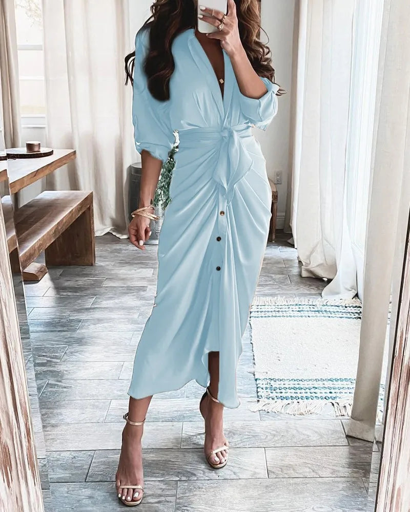 Viviane | Geometric Leopard Wrap Midi Dress