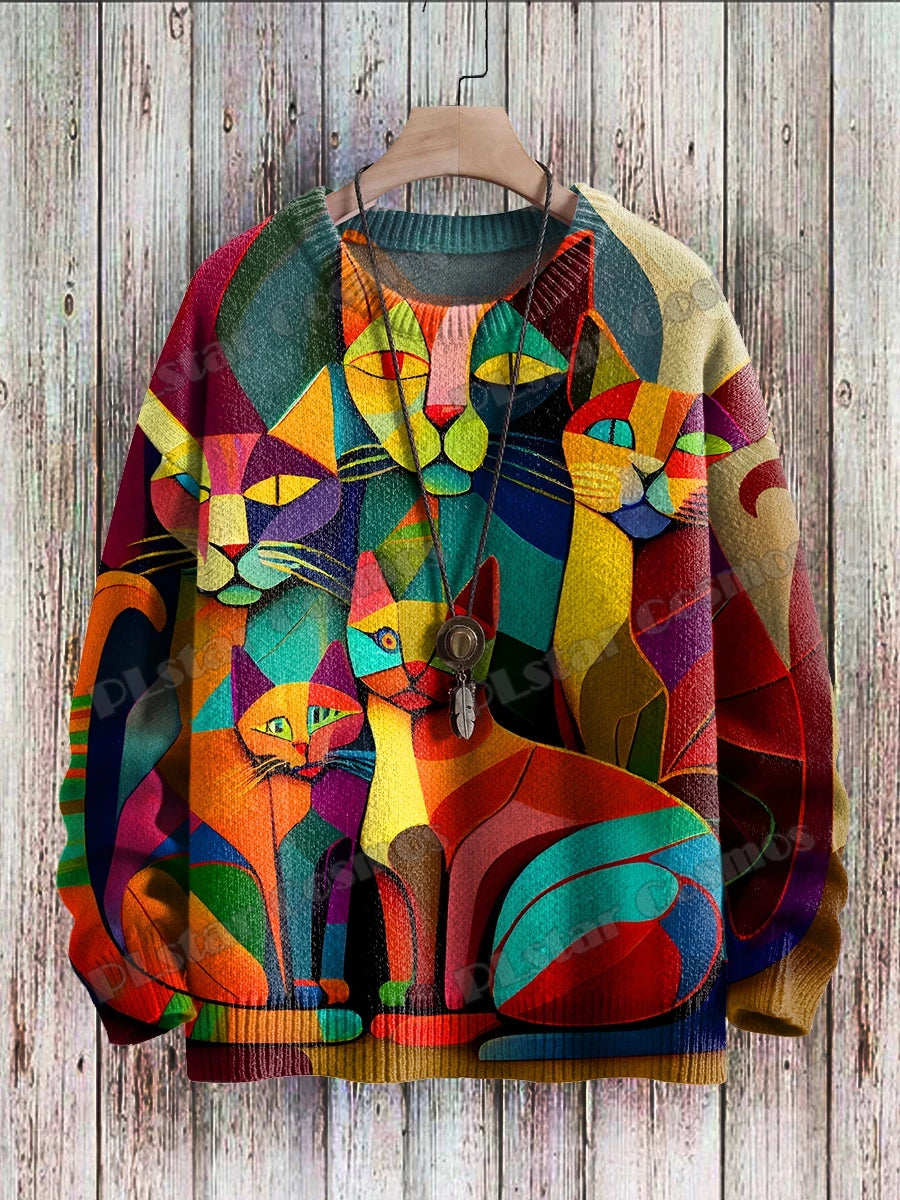 Harlequin | Abstract Cat Multicolor Pullover