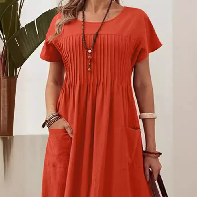 Hazel | Women's Vintage O-Neck Midi Dress