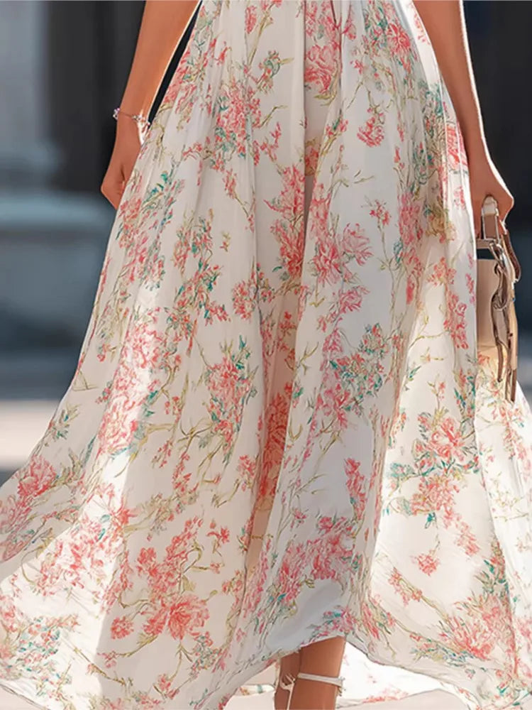 Fleur | Floral Chiffon Halter Maxi Dress