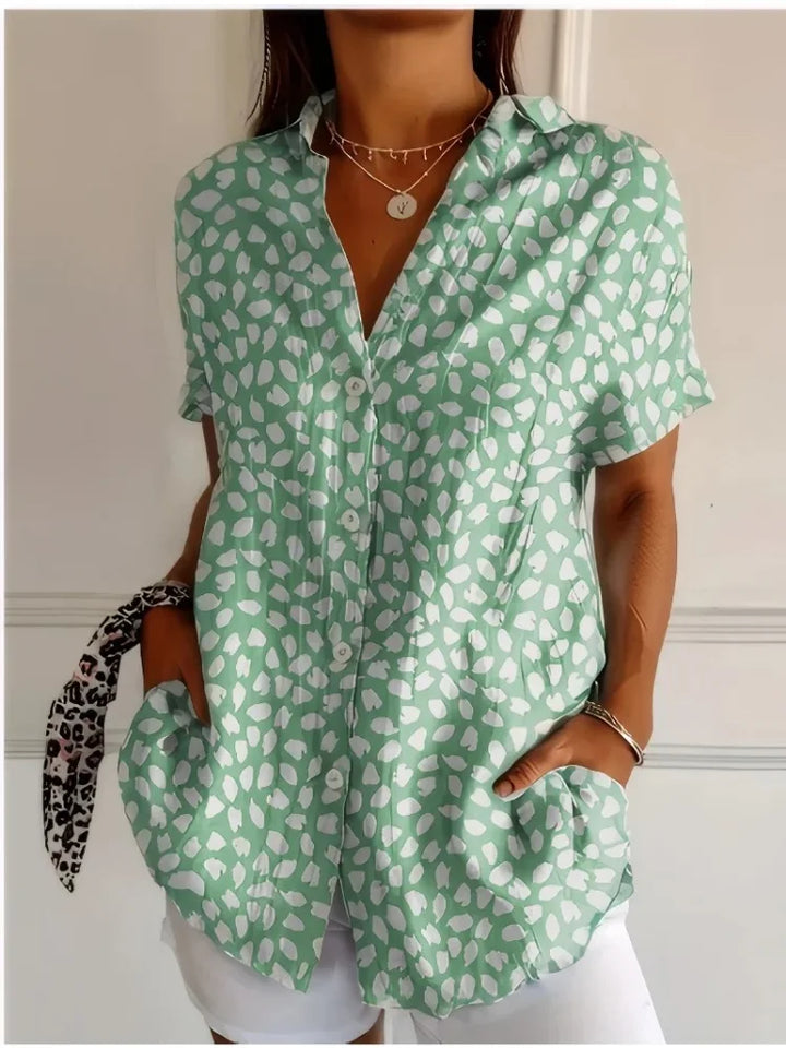 Florence™ | Floral Lapel Short-Sleeve Blouse