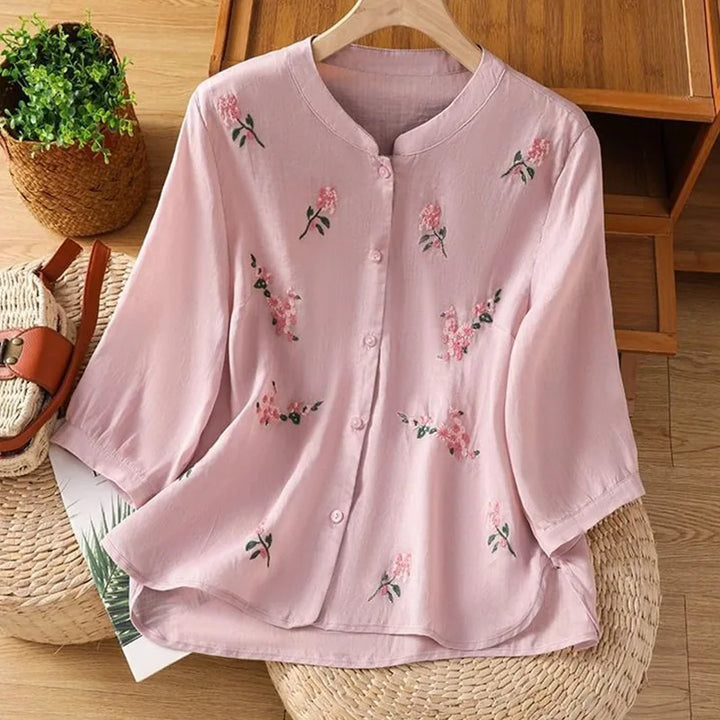 Margot™ | Embroidered Floral Linen Blouse