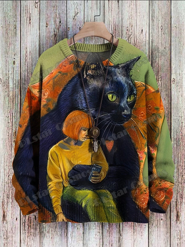 Sunset | Retro Cat Sunset Print Pullover