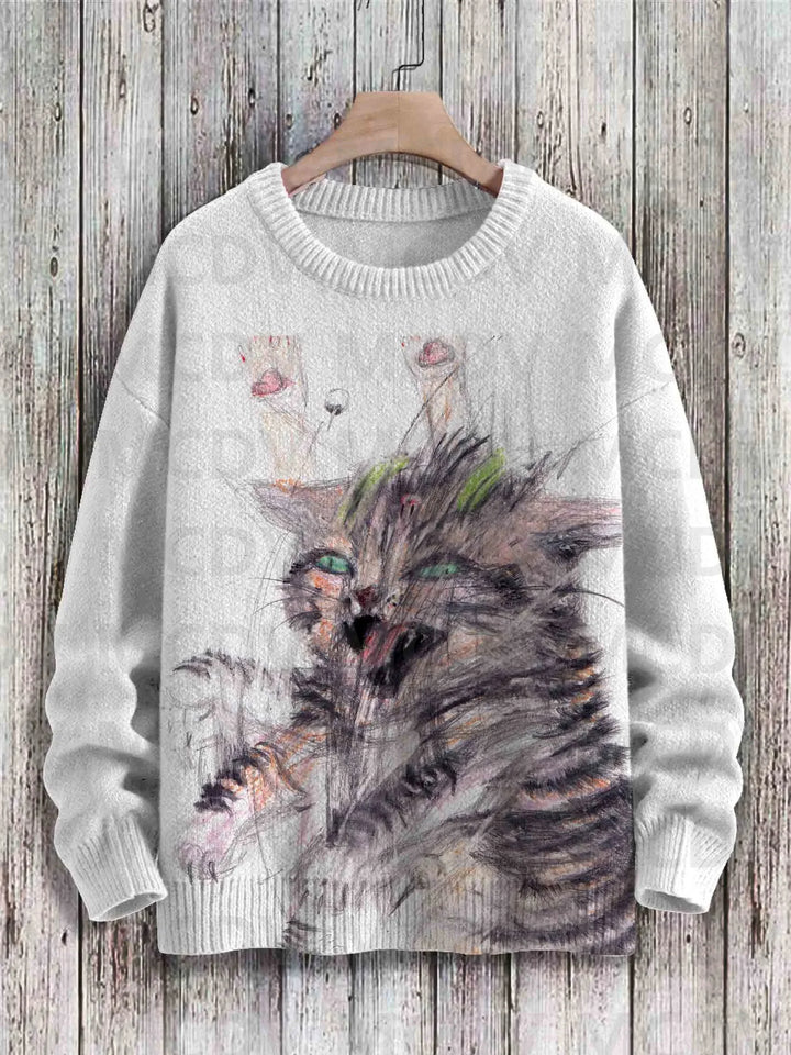 Whiskers | Vintage Cat Print Knit Pullover
