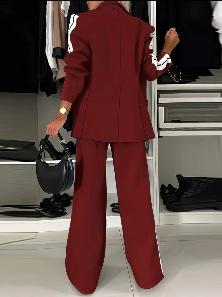 Iris | Black & White Striped Blazer Suit Set
