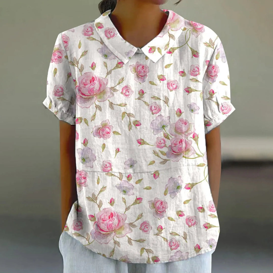 2025 Summer Women's Blouse Casual Print Short Sleeve T-Shirt Fit Lapel Neck Blouse Fashion Trend Button Blouses for Woman Tops