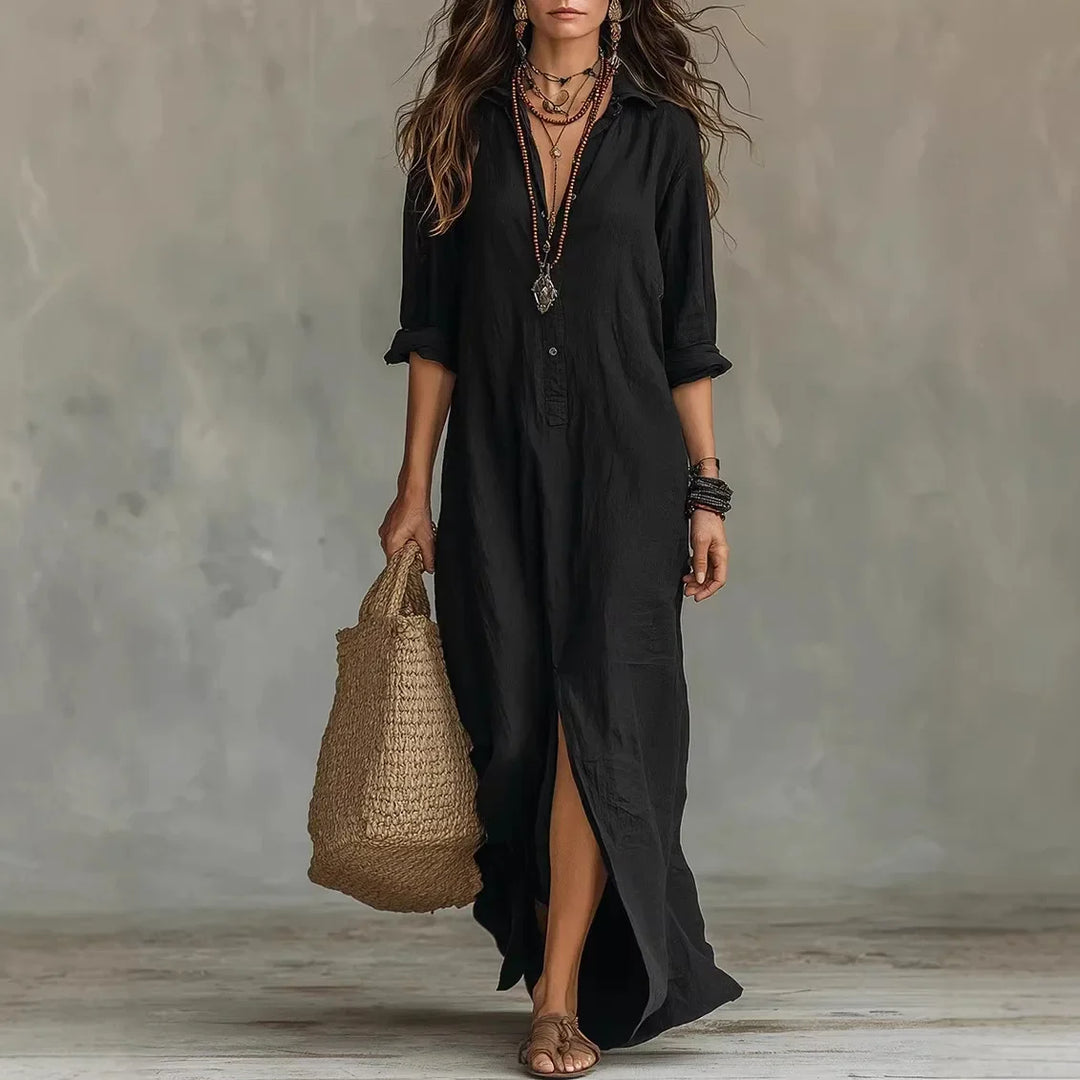 Agnes™ | Elegant Long Linen Shirt Dress
