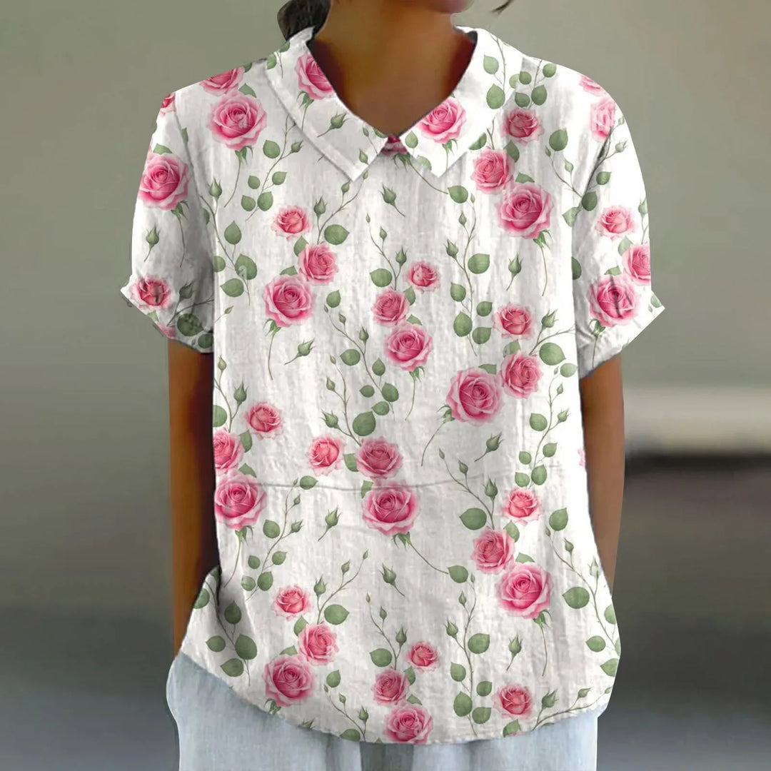 2025 Summer Women's Blouse Casual Print Short Sleeve T-Shirt Fit Lapel Neck Blouse Fashion Trend Button Blouses for Woman Tops