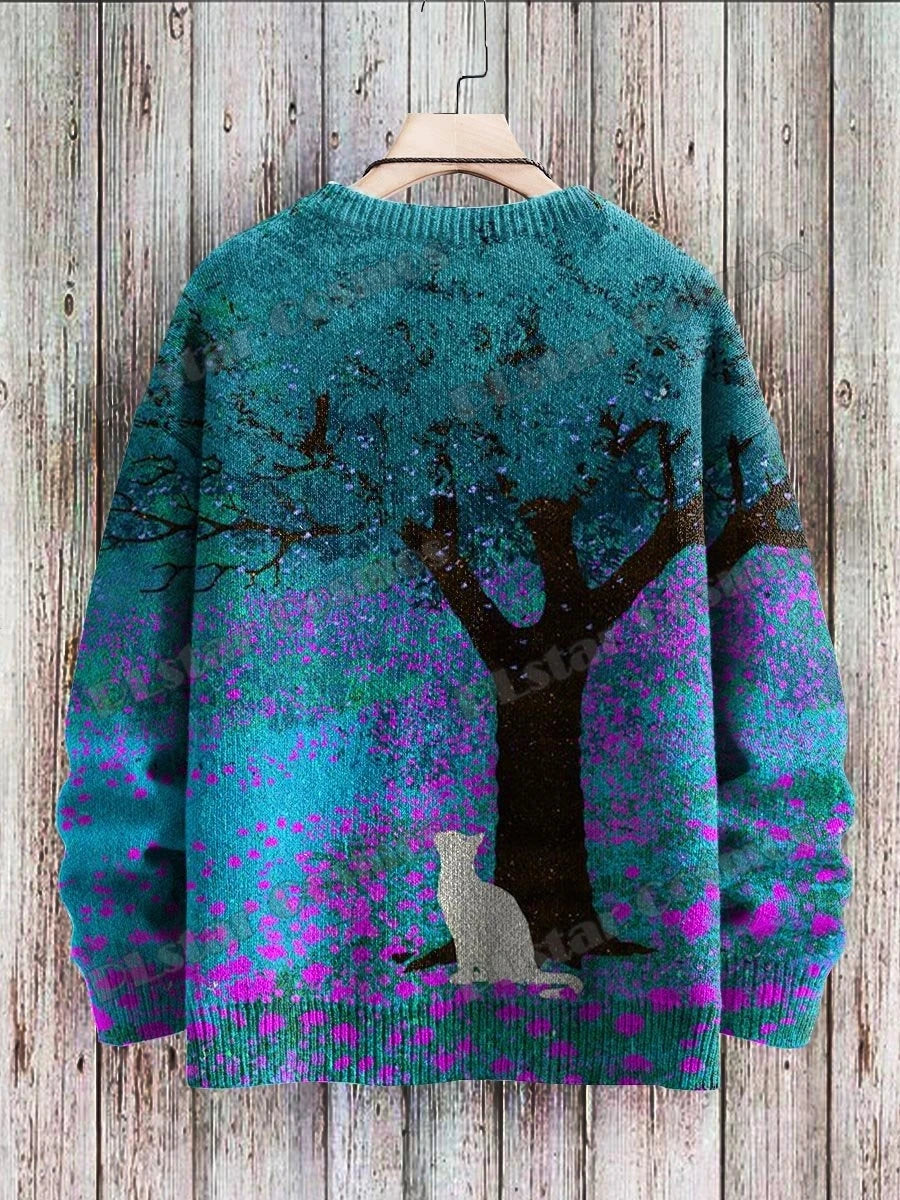Aurora | All-Over Cat Art Knit Pullover