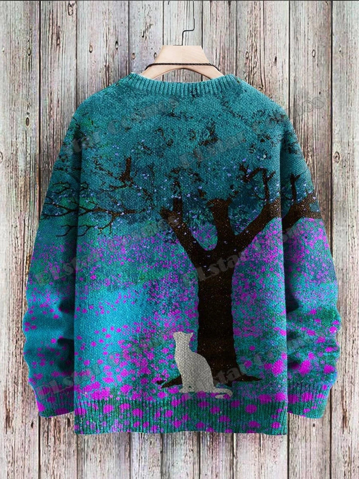 Aurora | All-Over Cat Art Knit Pullover