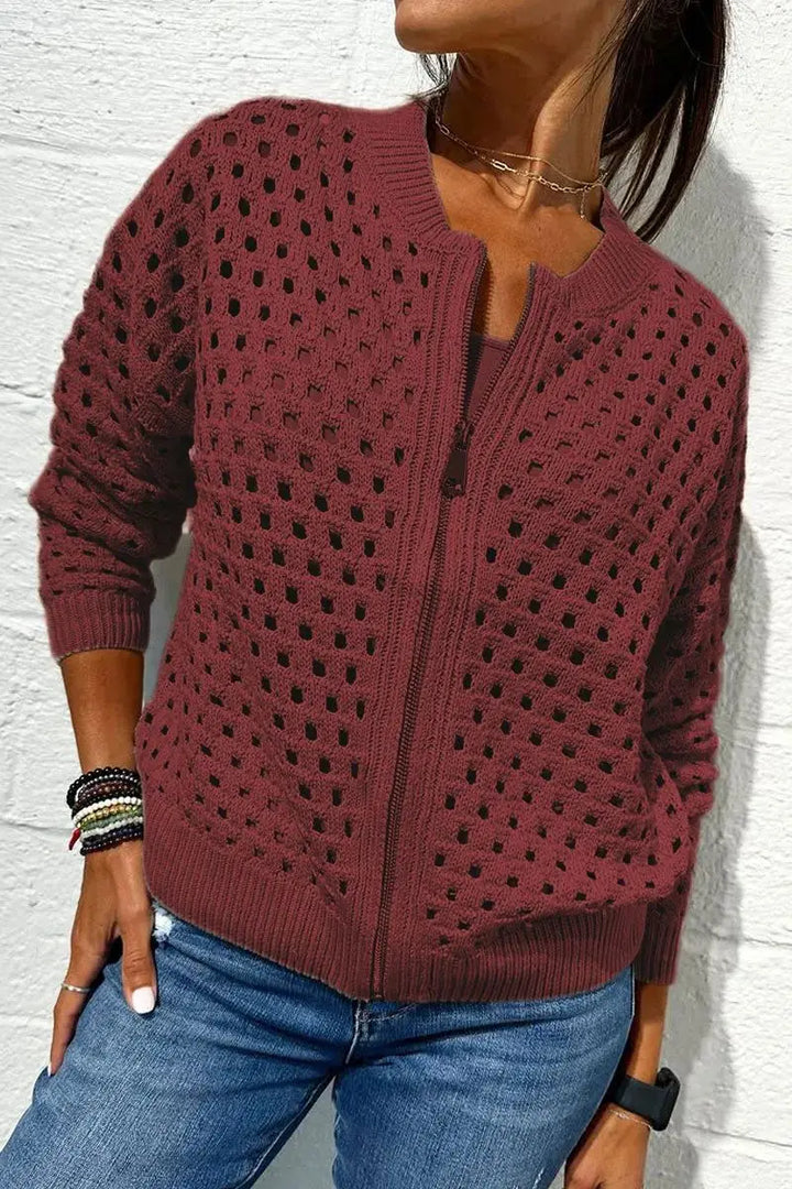 Cobalt | Zip Front Knitted Cardigan