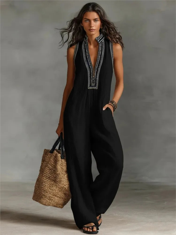 Vivienne™ | Elegant Wide-Leg Linen Jumpsuit
