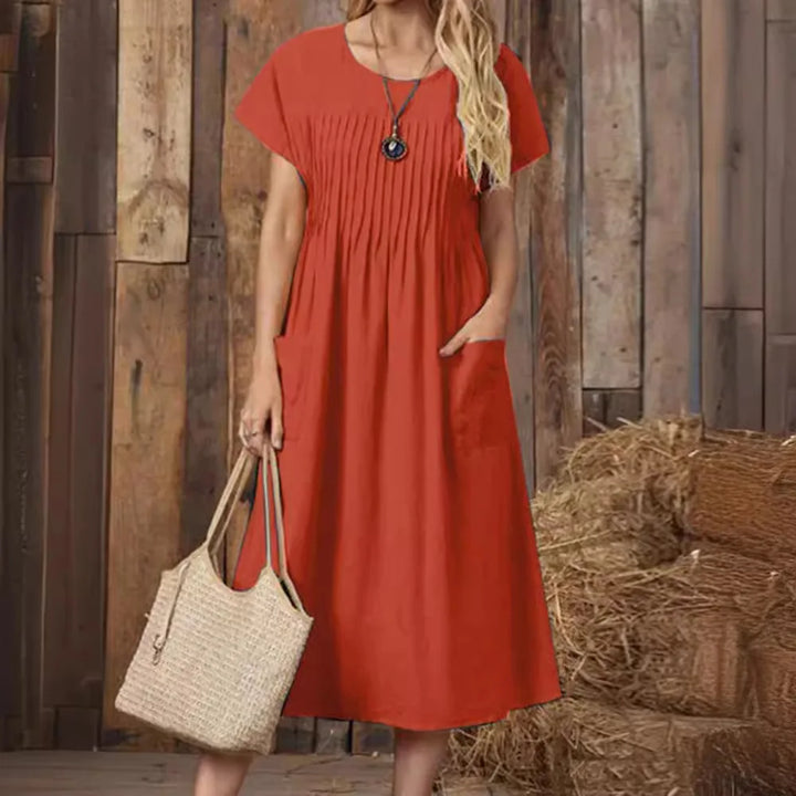 Hazel | Women's Vintage O-Neck Midi Dress