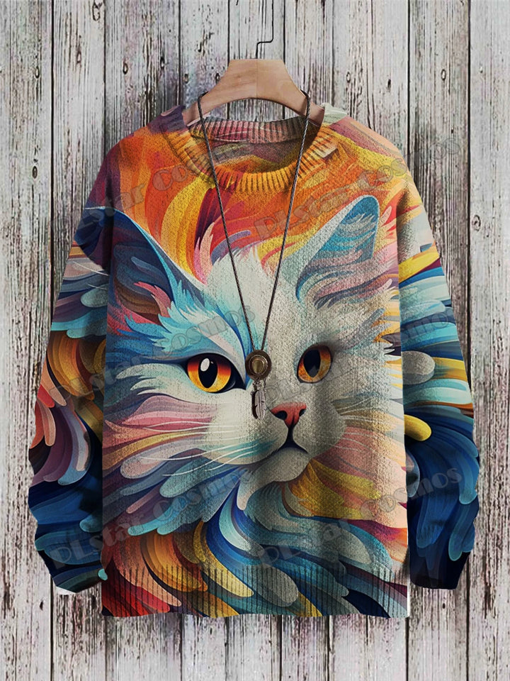 Sunset | Retro Cat Sunset Print Pullover