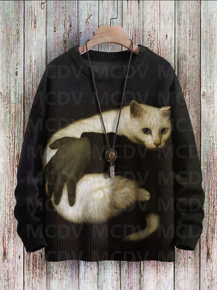 Whiskers | Vintage Cat Print Knit Pullover