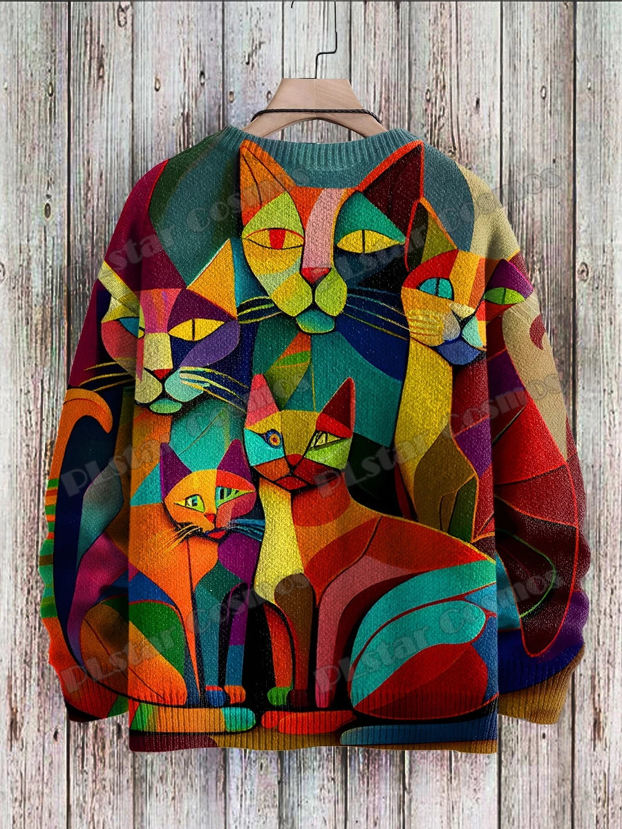 Harlequin | Abstract Cat Multicolor Pullover