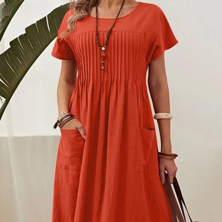 Hazel | Women's Vintage O-Neck Midi Dress