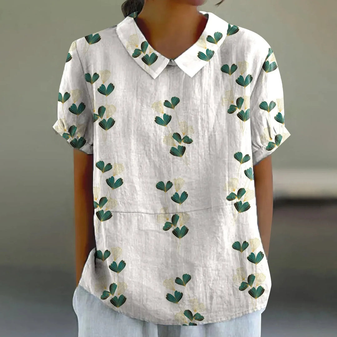2025 Summer Women's Blouse Casual Print Short Sleeve T-Shirt Fit Lapel Neck Blouse Fashion Trend Button Blouses for Woman Tops