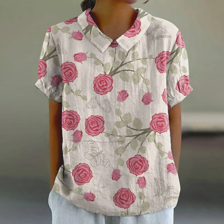 2025 Summer Women's Blouse Casual Print Short Sleeve T-Shirt Fit Lapel Neck Blouse Fashion Trend Button Blouses for Woman Tops