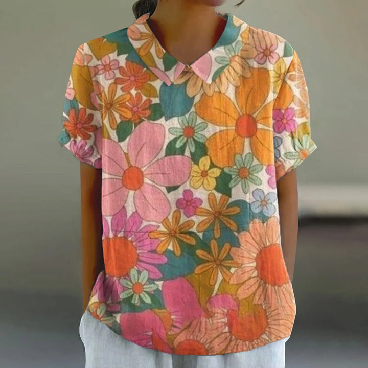 2025 Summer Women's Blouse Casual Print Short Sleeve T-Shirt Fit Lapel Neck Blouse Fashion Trend Button Blouses for Woman Tops