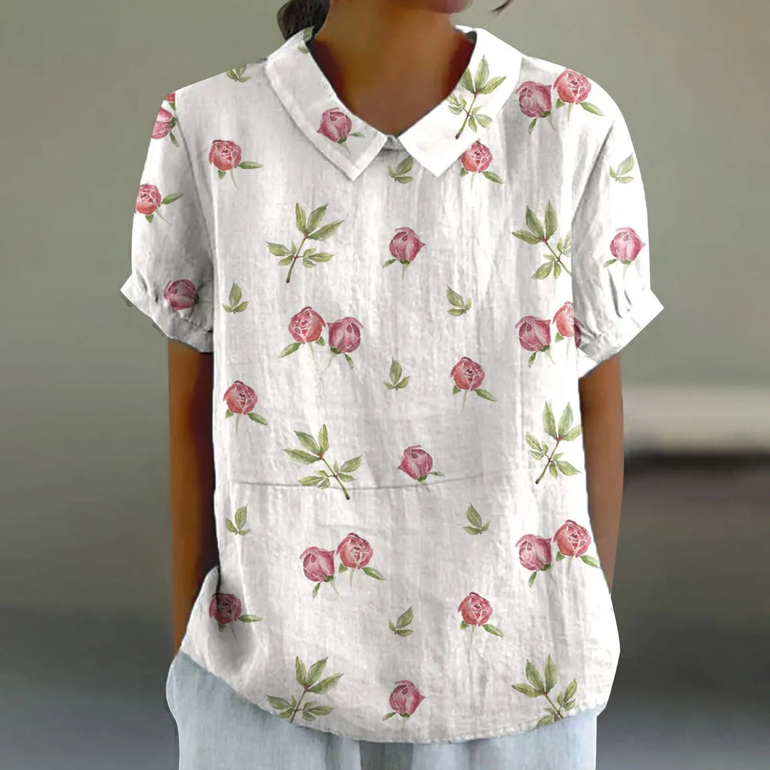2025 Summer Women's Blouse Casual Print Short Sleeve T-Shirt Fit Lapel Neck Blouse Fashion Trend Button Blouses for Woman Tops
