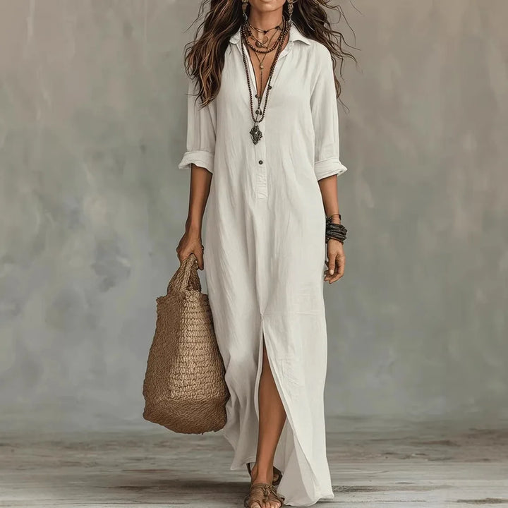 Agnes™ | Elegant Long Linen Shirt Dress