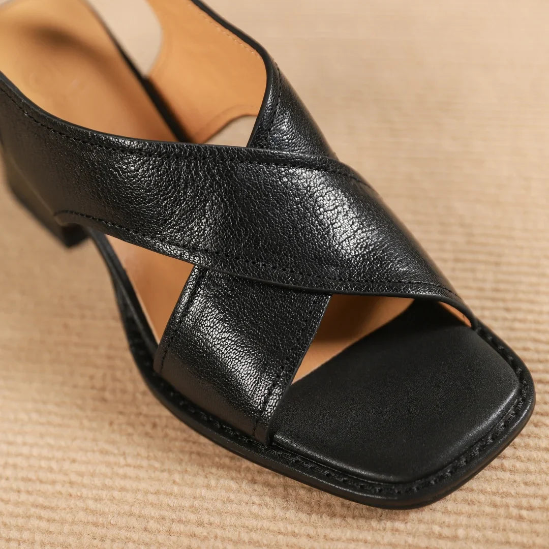 Francesca | Leather Cross-Strap Heeled Sandals