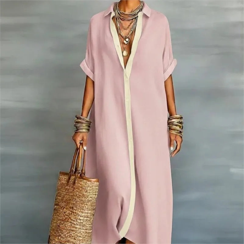 Rosalind™ | Elegant Button-Down Linen Shirt Dress