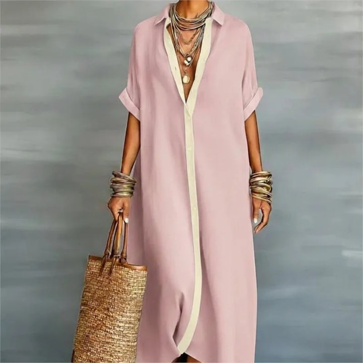Rosalind™ | Elegant Button-Down Linen Shirt Dress