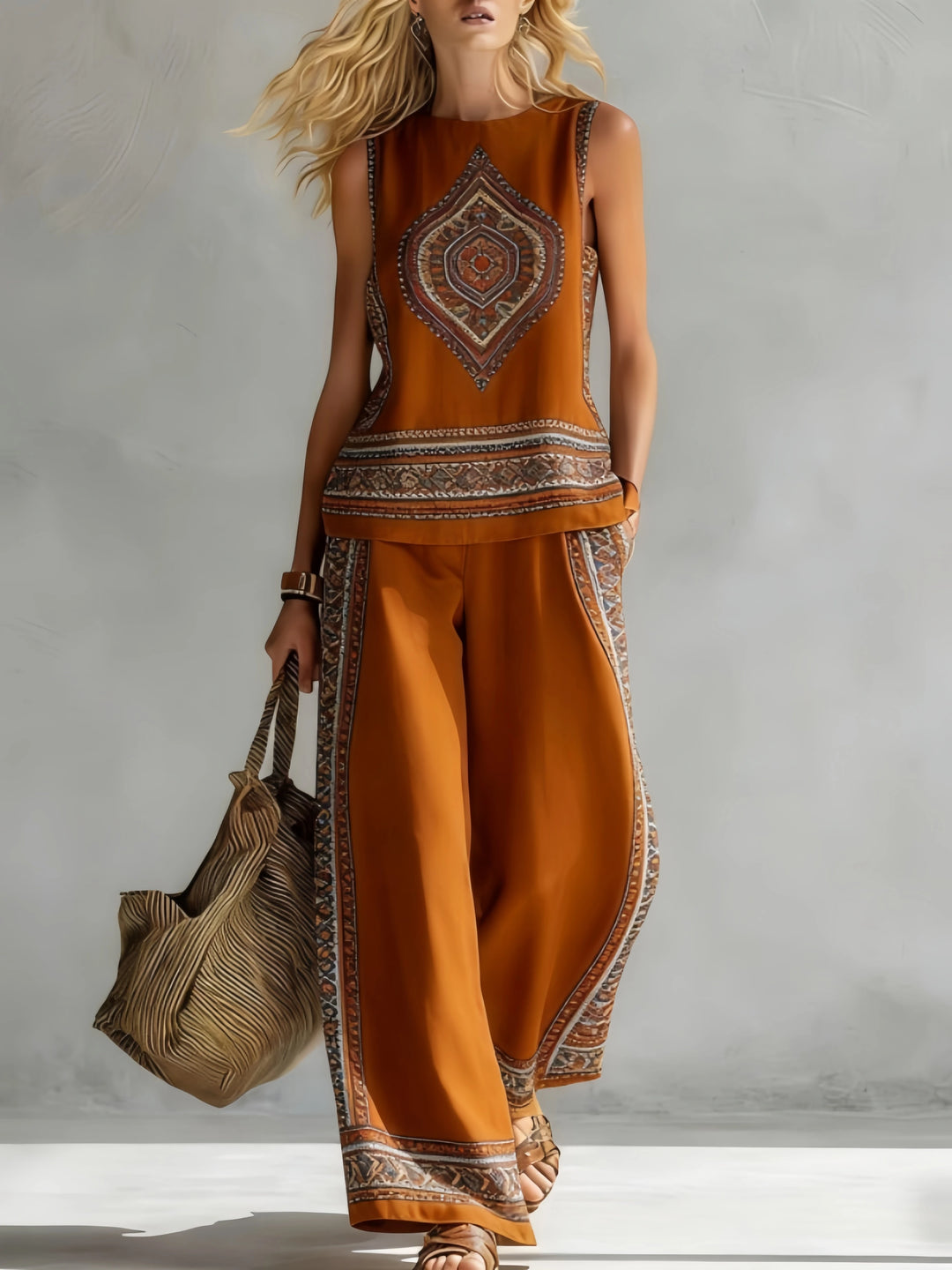 Margot | Retro Print Sleeveless Top & Trouser Set