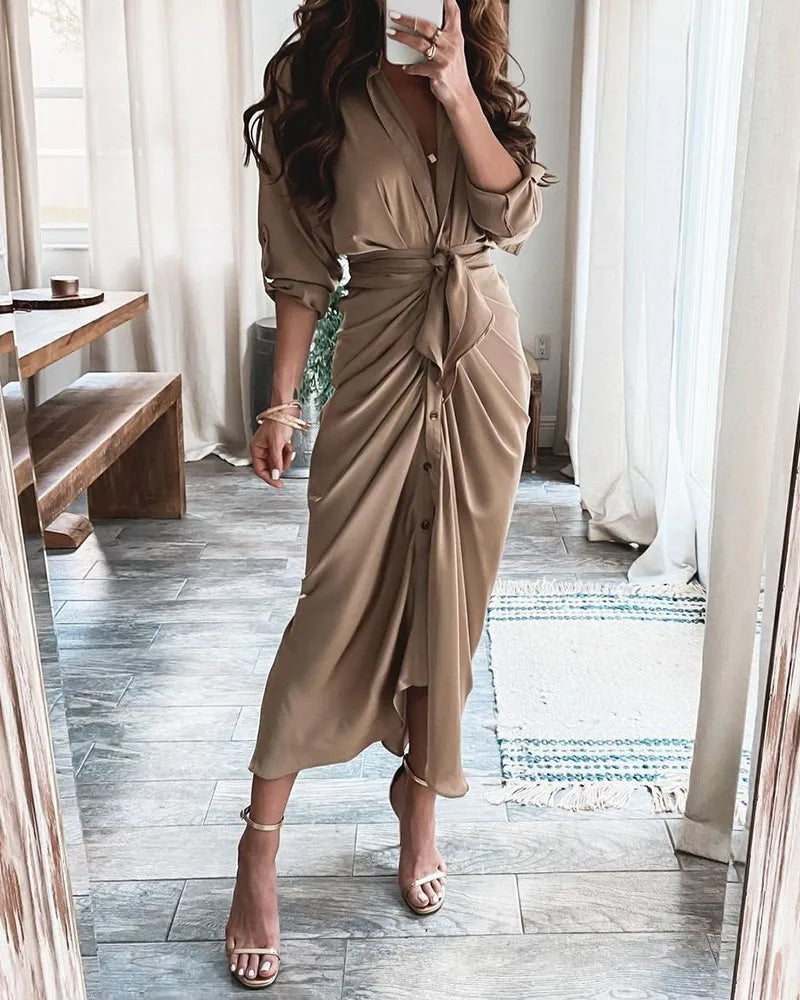 Viviane | Geometric Leopard Wrap Midi Dress