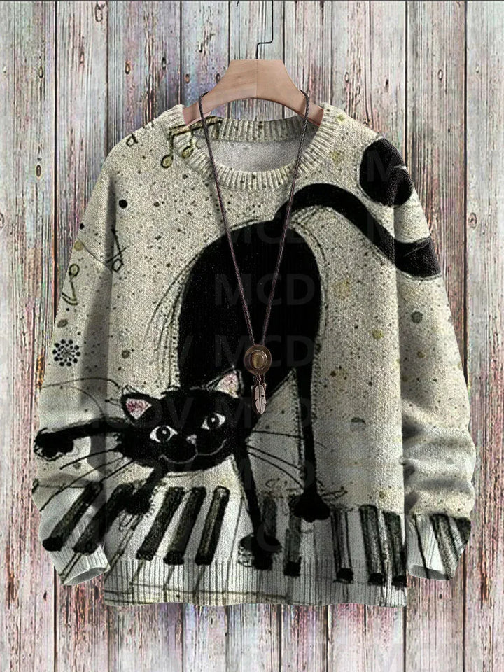 Blossom | Black Cat Flower Birds Pullover