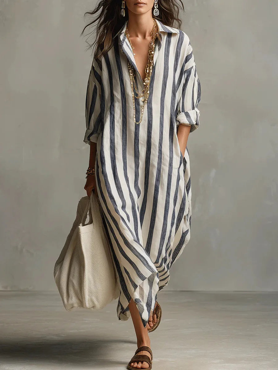 Amaris™ | Elegant Long Linen Shirt Dress