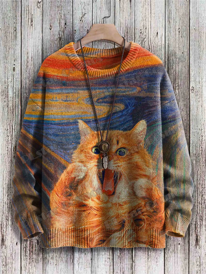 Aurora | All-Over Cat Art Knit Pullover