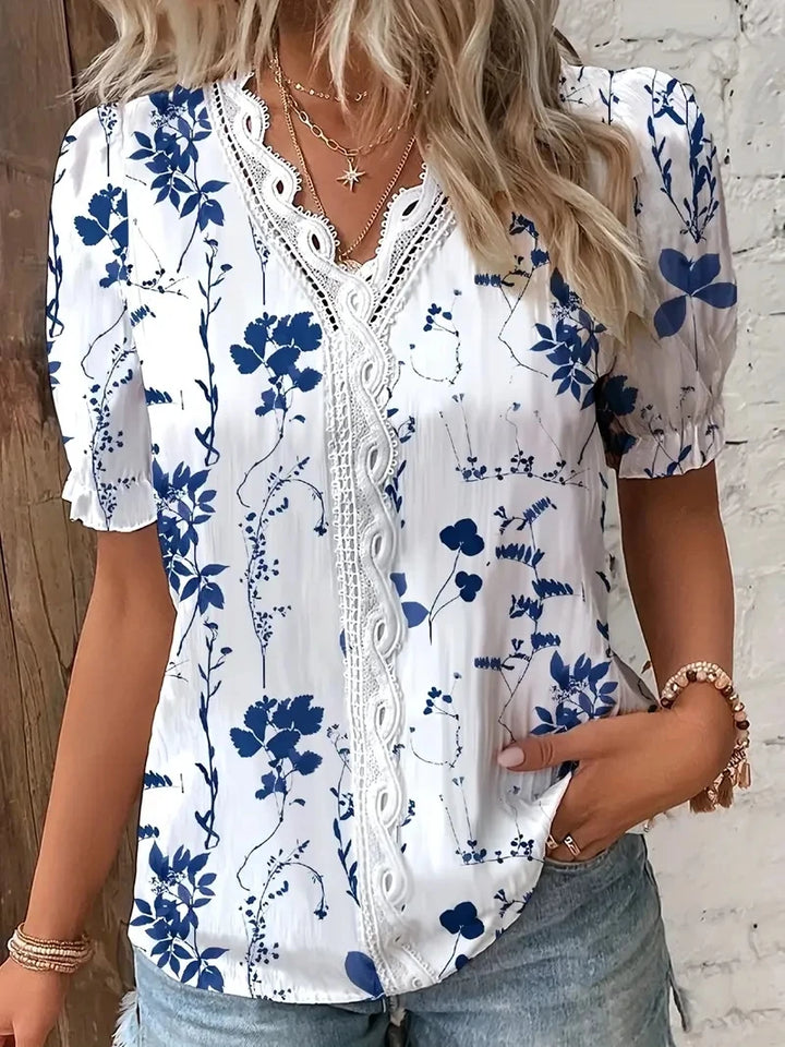 Cecilia™ | V-Neck Cut-Out Jacquard Blouse