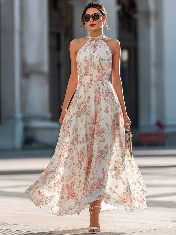 Fleur | Floral Chiffon Halter Maxi Dress