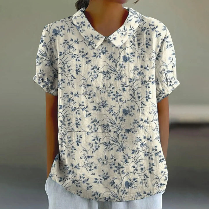 2025 Summer Women's Blouse Casual Print Short Sleeve T-Shirt Fit Lapel Neck Blouse Fashion Trend Button Blouses for Woman Tops