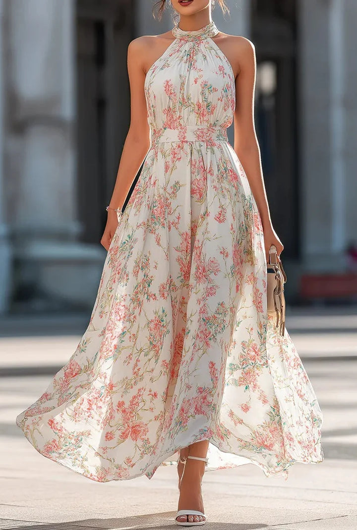 Fleur | Floral Chiffon Halter Maxi Dress