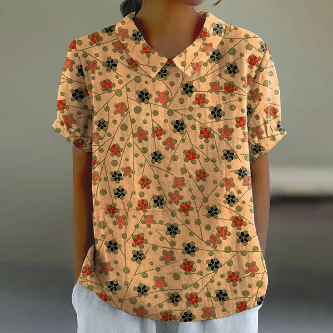 2025 Summer Women's Blouse Casual Print Short Sleeve T-Shirt Fit Lapel Neck Blouse Fashion Trend Button Blouses for Woman Tops