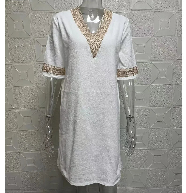 Maeve | Women's Cotton Linen V-Neck Mini Dress