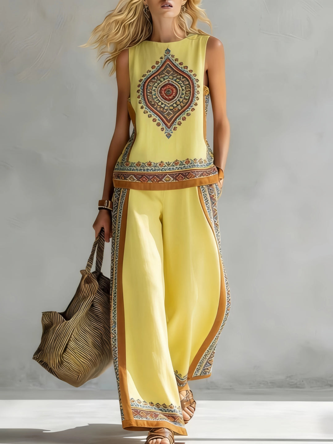 Margot | Retro Print Sleeveless Top & Trouser Set