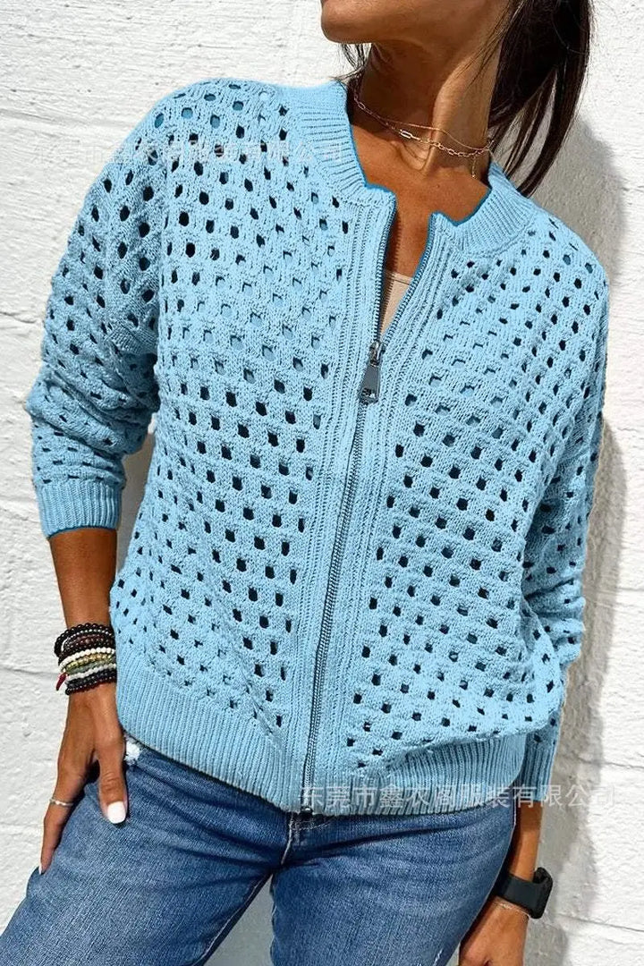 Solenne | Zip Front Knitted Cardigan