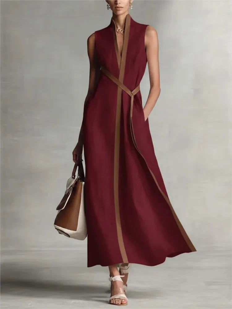 Aurelia™ | Elegant Striped Linen Maxi Dress