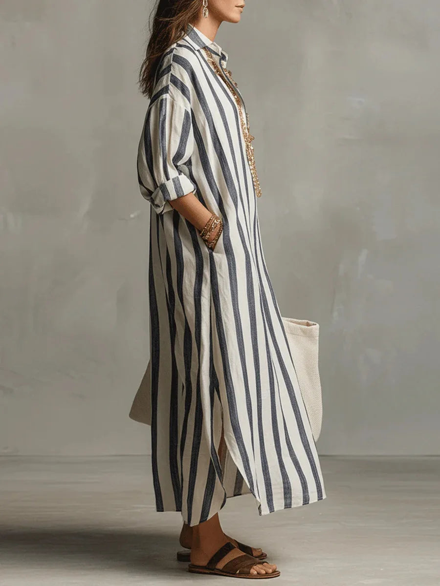 Amaris™ | Elegant Long Linen Shirt Dress