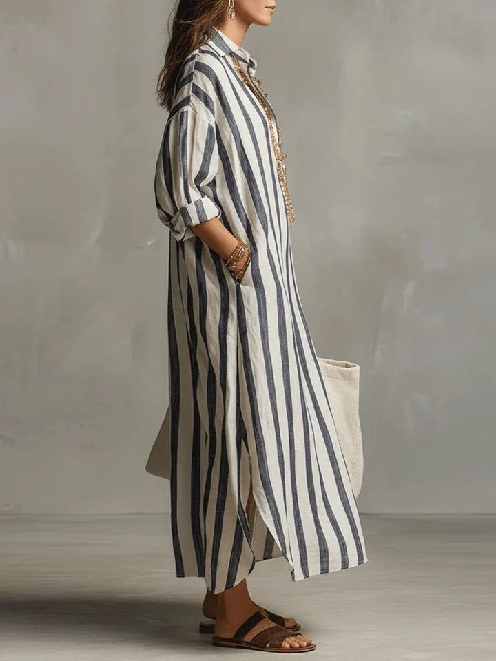 Amaris™ | Elegant Long Linen Shirt Dress