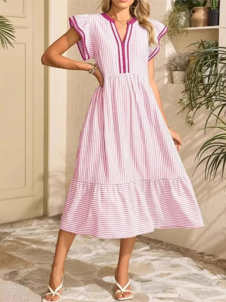 Delphine | Women's V-Neck Ruffle Maxi Dress