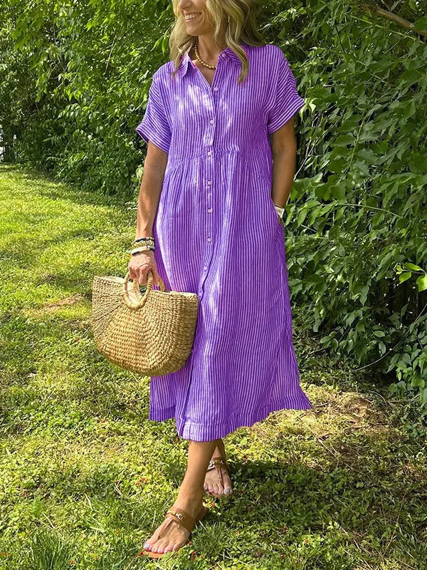 Fleur | Women's Striped Shirt Cardigan Dress