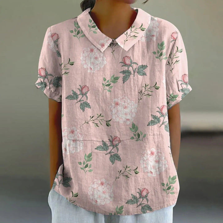 2025 Summer Women's Blouse Casual Print Short Sleeve T-Shirt Fit Lapel Neck Blouse Fashion Trend Button Blouses for Woman Tops