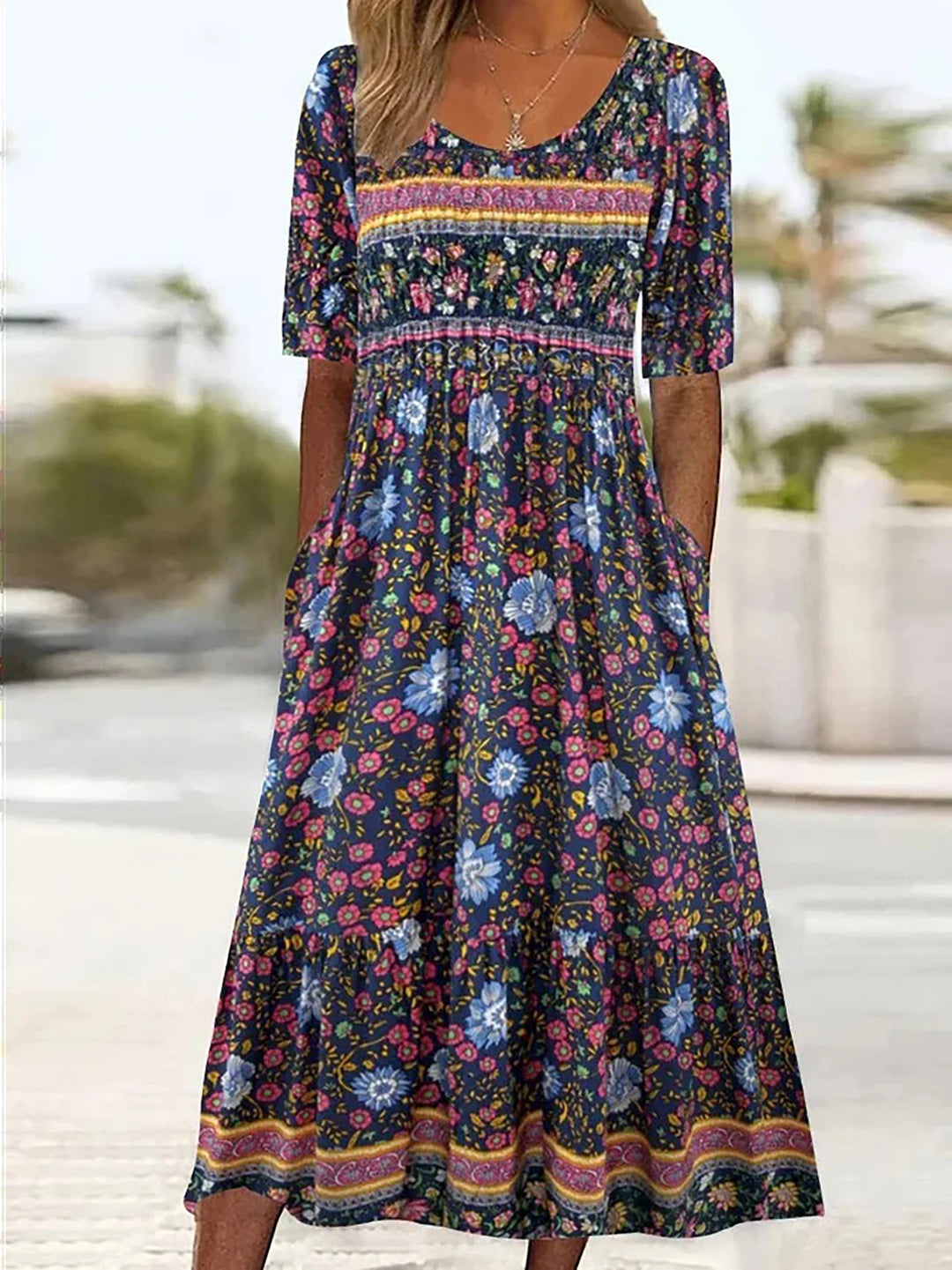 Inès | Women's Bohemian Print Maxi Dress